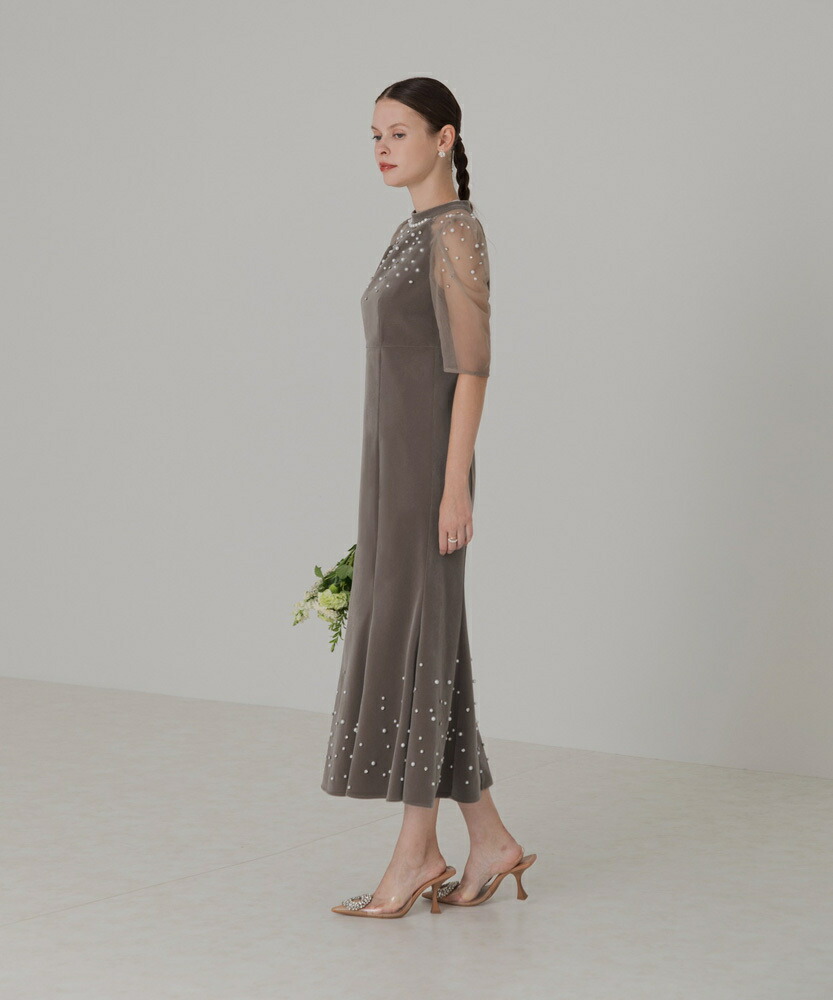 楽天市場】シアースリーブパールビジューベロアマーメイドドレス