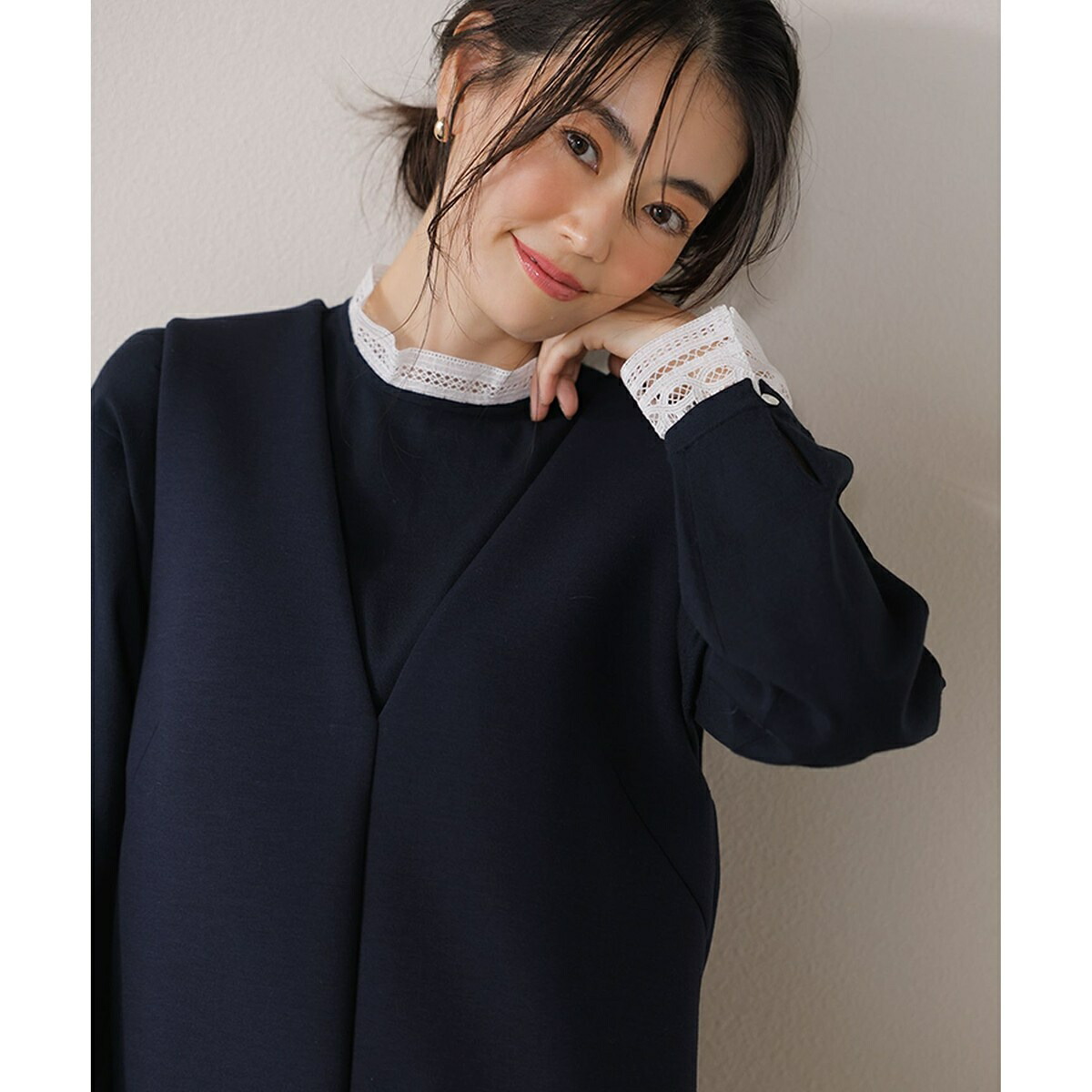 楽天市場】【洗える】ヴィスコースストレッチ レースコンビ ニット／23