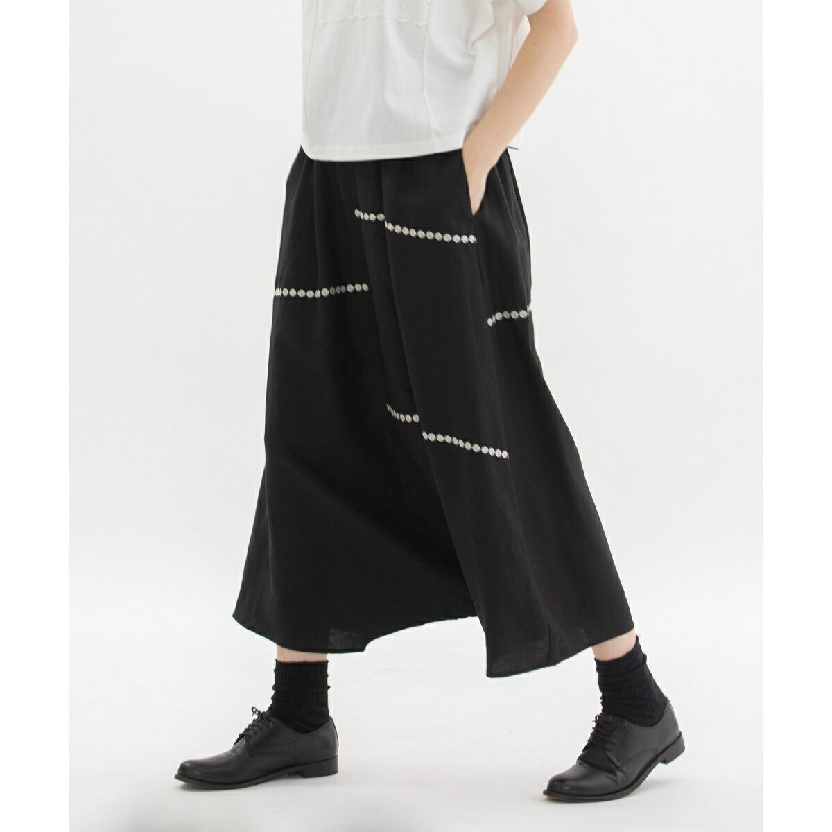 楽天市場】リネンレーヨンライン刺繍サルエルバルーンパンツ