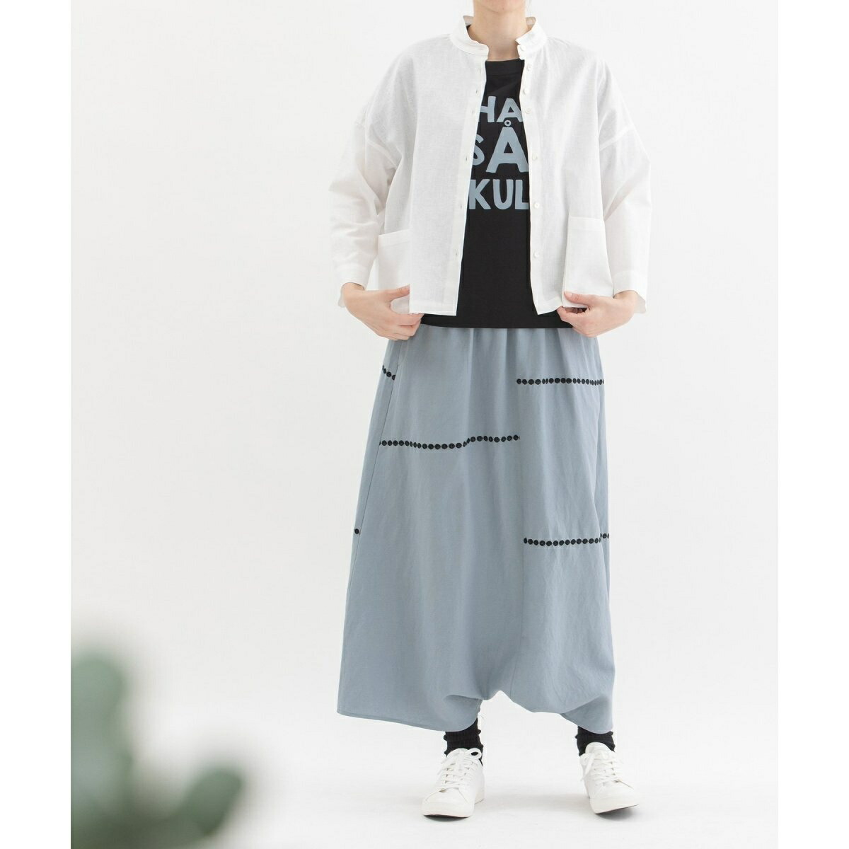 楽天市場】リネンレーヨンライン刺繍サルエルバルーンパンツ