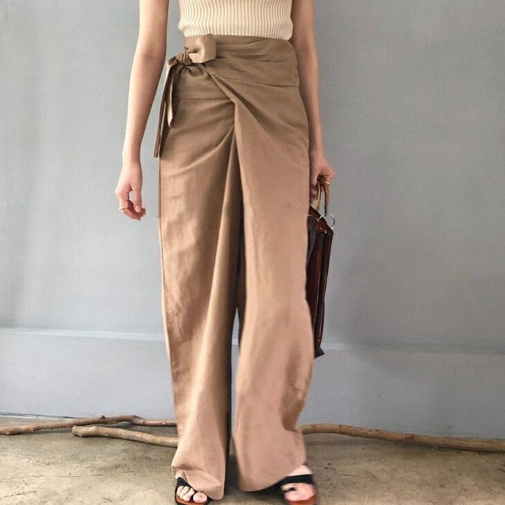 楽天市場】麻 リネン バギーパンツ ワイドパンツ 巻きパンツ リボン