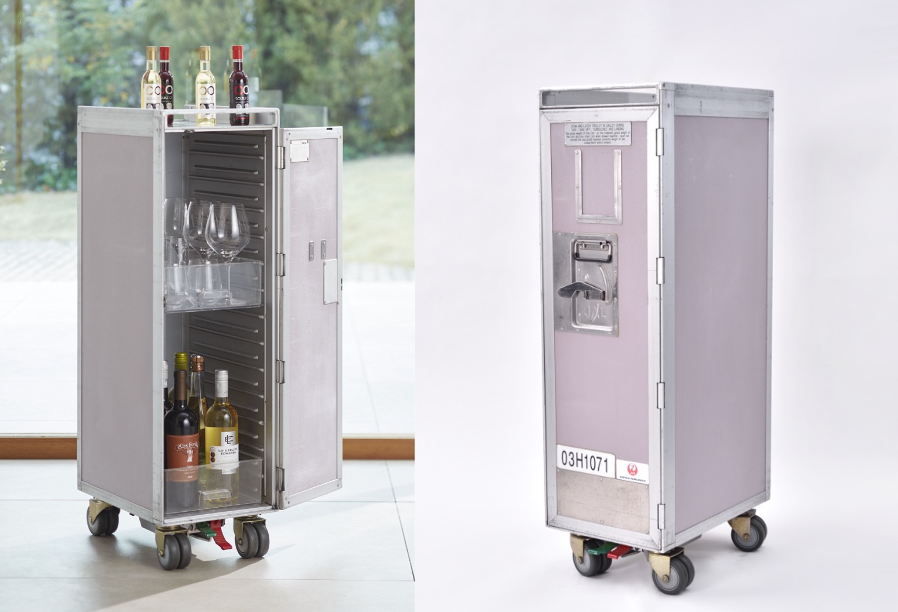 JAL、機内で活躍したミールカートを販売。藤色と淡藤色の2色