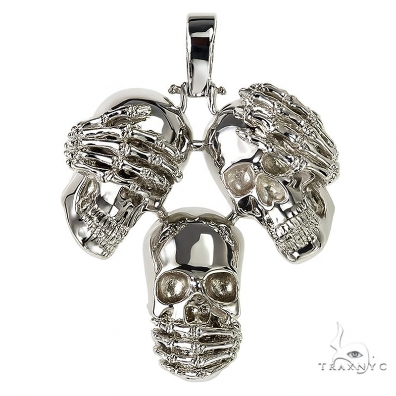 925 Silver See No Evil, Hear No Evil, Speak No Evil Skull Glossy