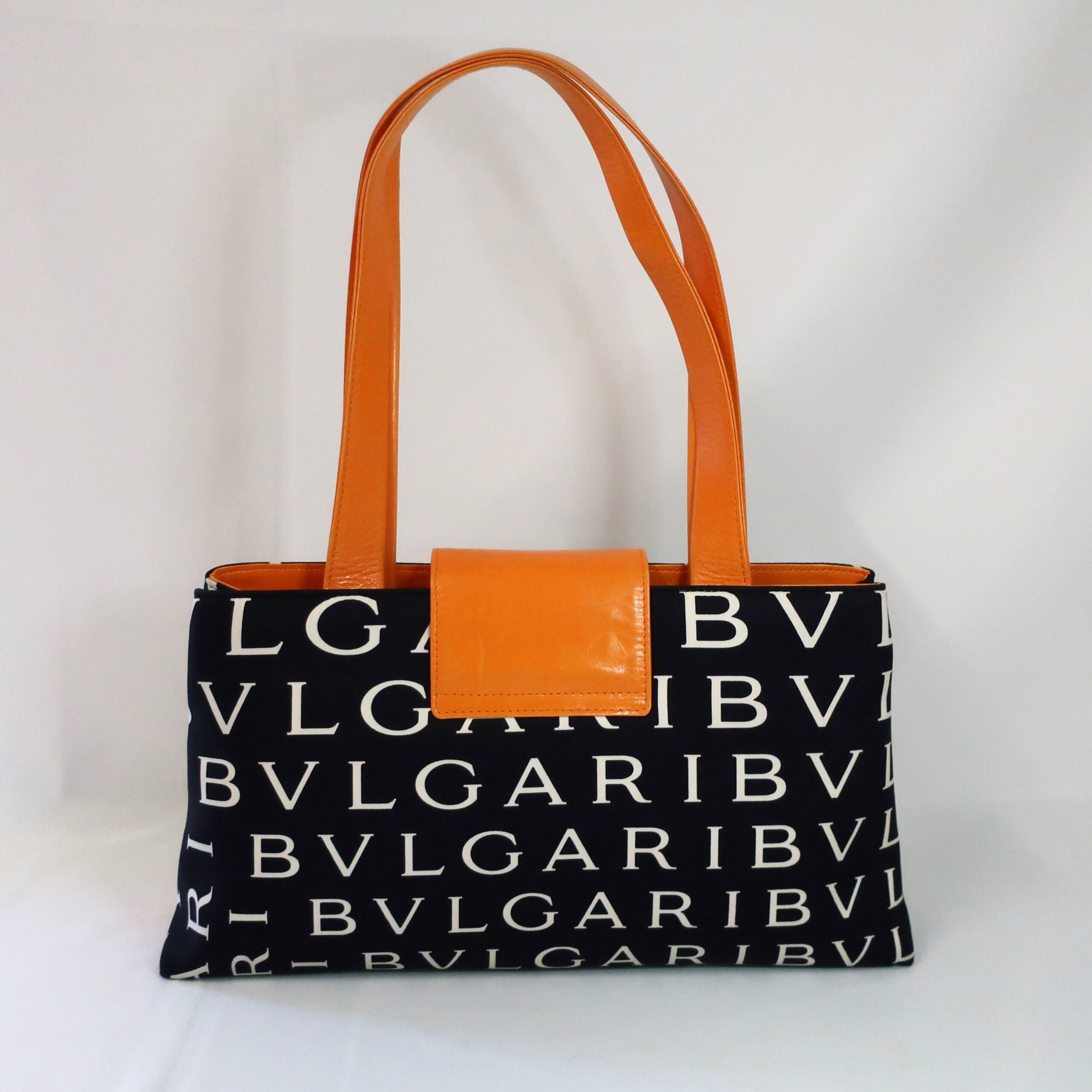 BVLGARI ブルガリ ロゴマニア トートバッグ オレンジ ナイロン レザー