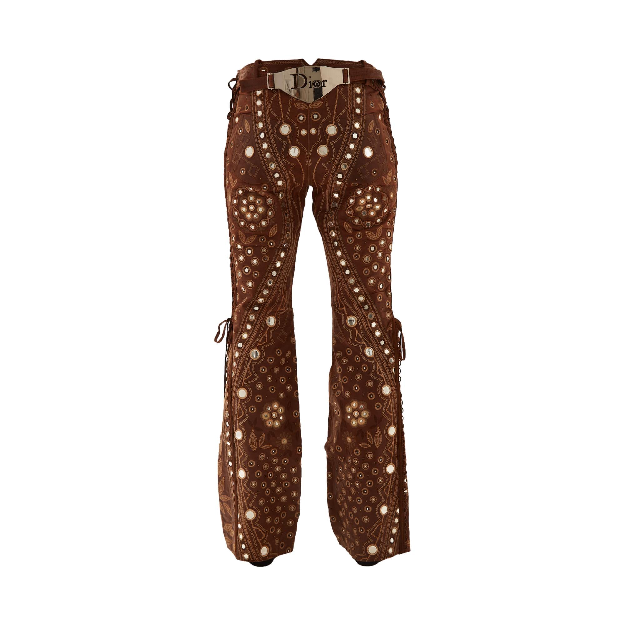 Dior Brown Leather Embroidered Pants – Treasures of NYC