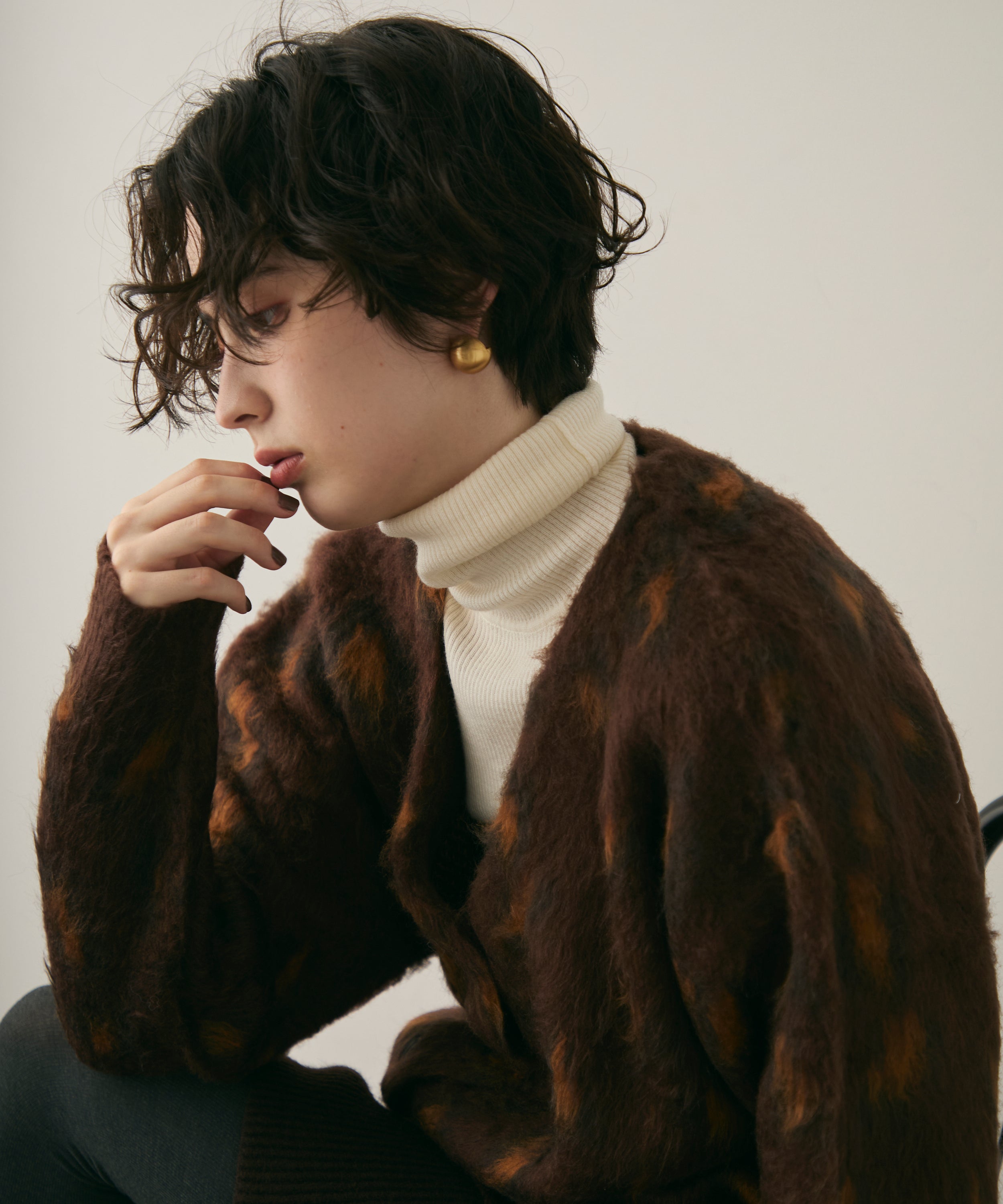 モヘアタッチレオパード柄Vネックカーディガン | Trish