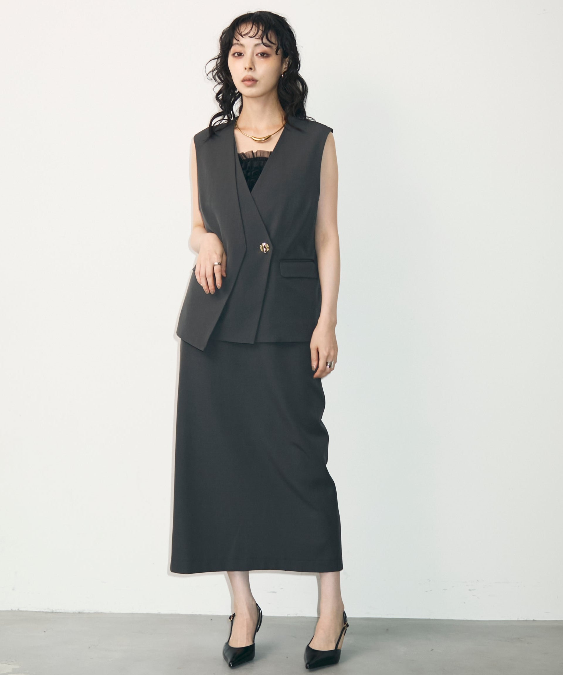 アシメジレ+スカートセットアップ | Trish