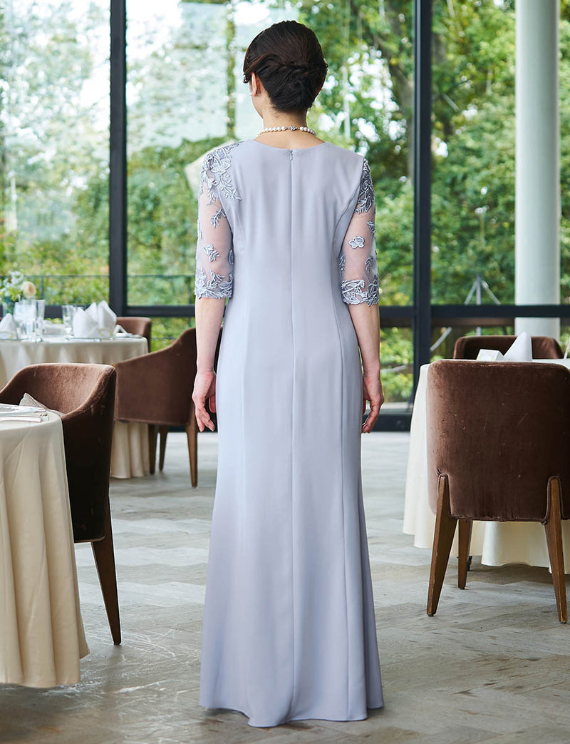 結婚式 母親ドレス グレー・マザーズドレス長袖 袖付き MD0404-GY|新郎