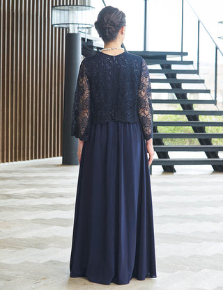 結婚式 母親ドレス ダークネイビーレース・マザーズドレス 長袖 MD0408