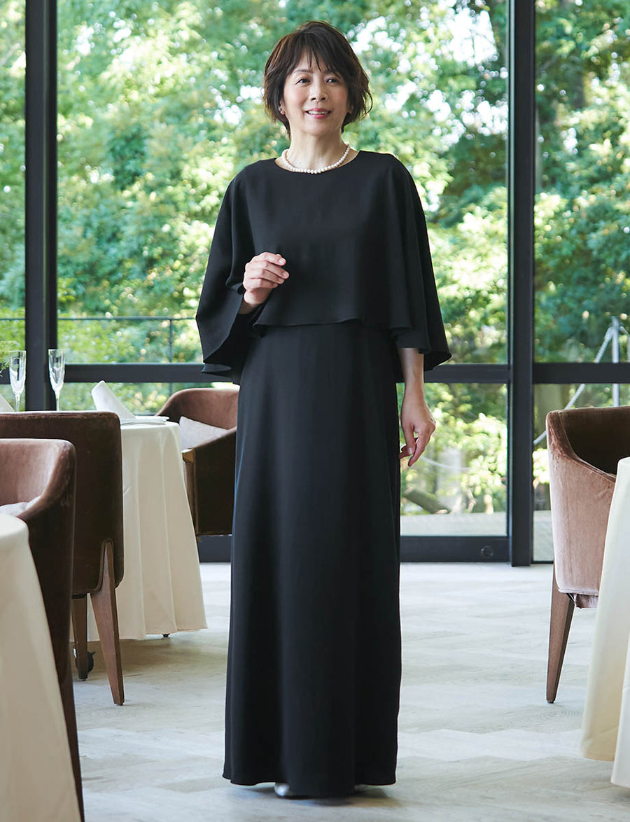 結婚式 母親ドレス ブラック・マザーズドレス ケープ一体型 MD0509-BK