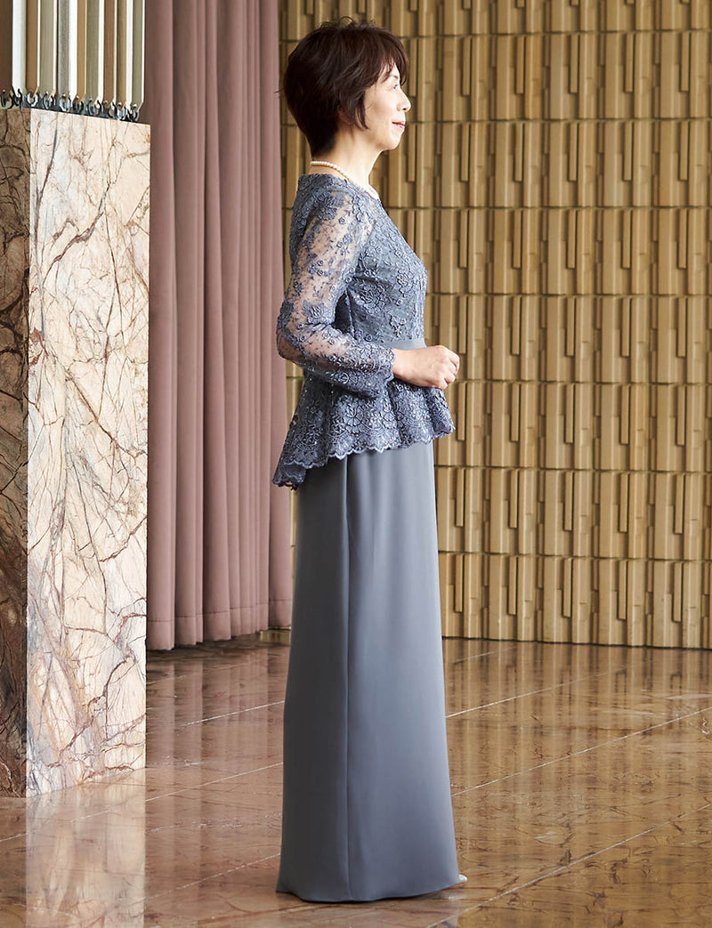 結婚式 母親ドレス グレー・マザーズドレス ペプラムデザイン MD0511