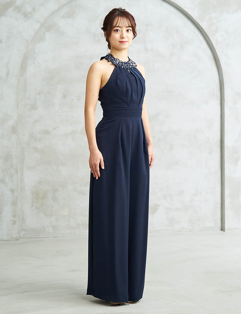 シフォンパンツドレス ホルターネック ダークネイビー 演奏会 発表会に