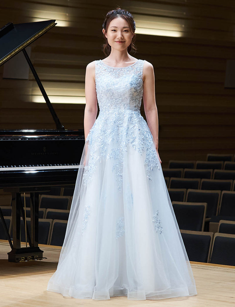 パステルブルー ロングドレス ペールブルー ビジュレース 演奏会