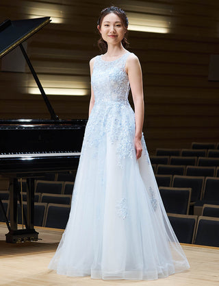 パステルブルー ロングドレス ペールブルー ビジュレース 演奏会