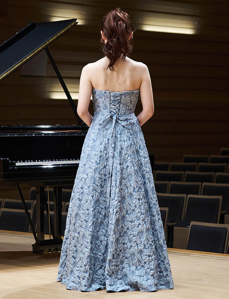 ロングドレス スモーキーブルー ジャガード 演奏会・ステージドレス