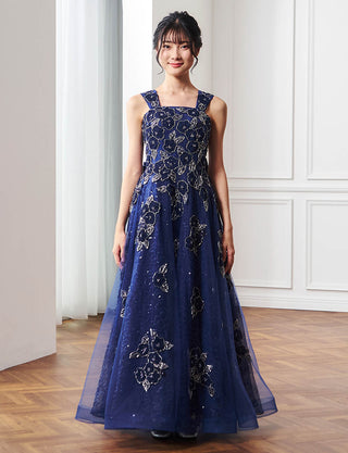 小中学校正 コンクールドレス・発表会ドレスにお薦め 花柄レースブルー