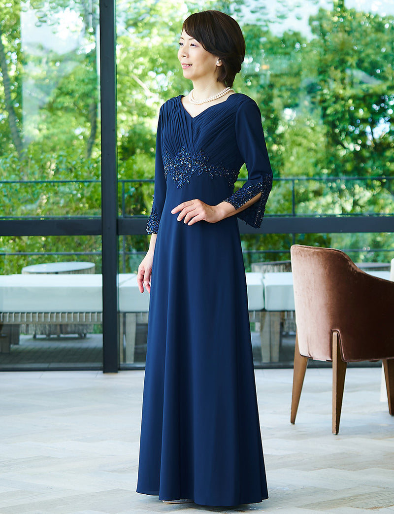 マザーズドレス・結婚式 母親ドレス MD0206-DNY ネイビー 長袖|新郎
