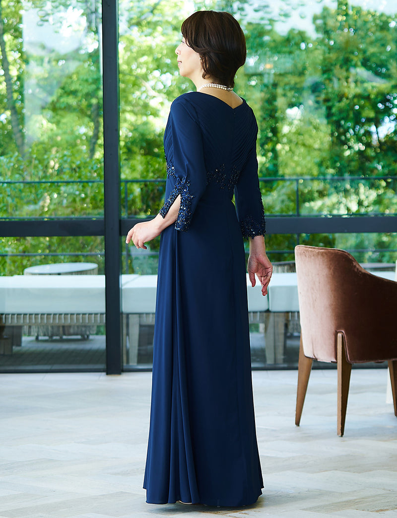 マザーズドレス・結婚式 母親ドレス MD0206-DNY ネイビー 長袖|新郎