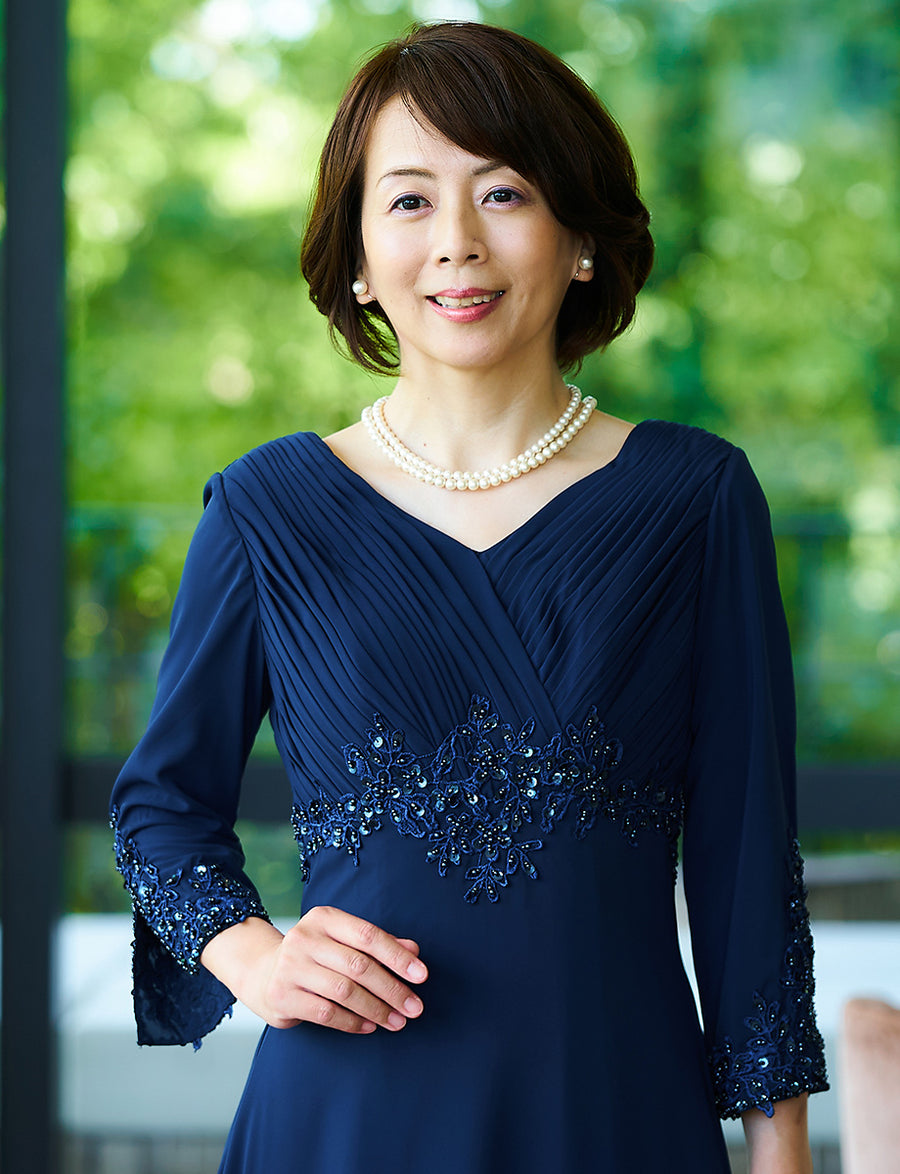マザーズドレス・結婚式 母親ドレス MD0206-DNY ネイビー 長袖|新郎