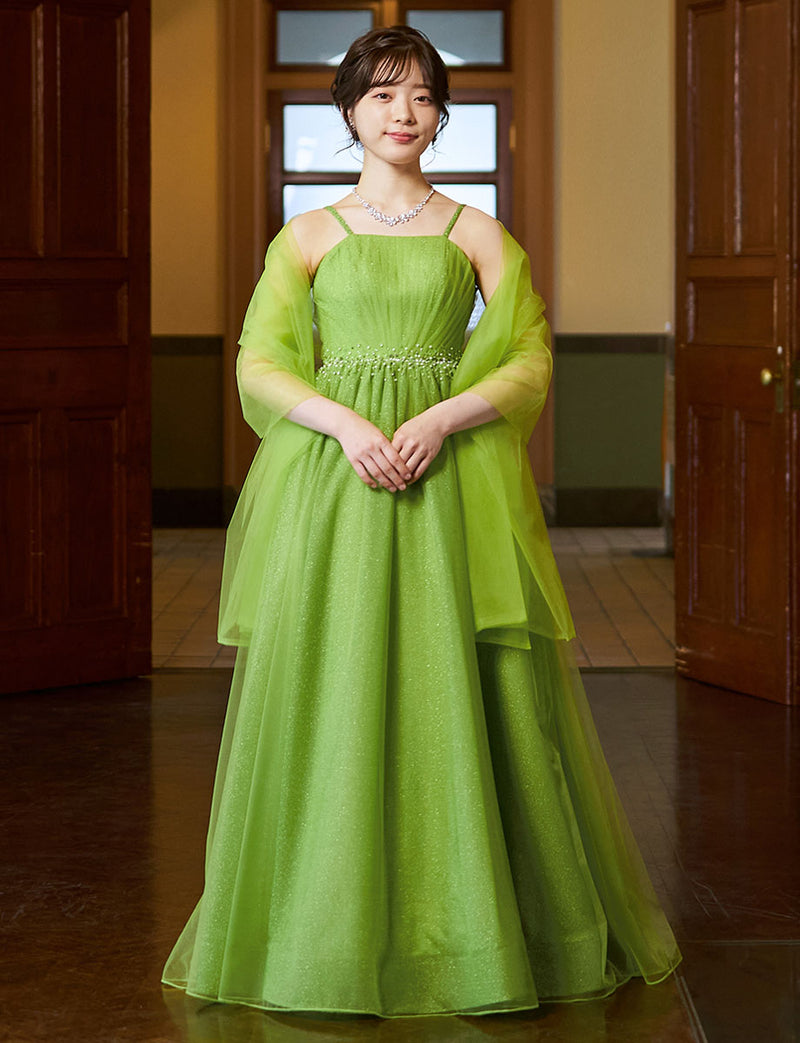 演奏会ドレス・ステージドレスにお薦めリーフグリーンロングドレス