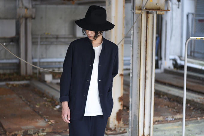 COMOLI -インレイツイルスタンドカラーJK,ドローストリングPT