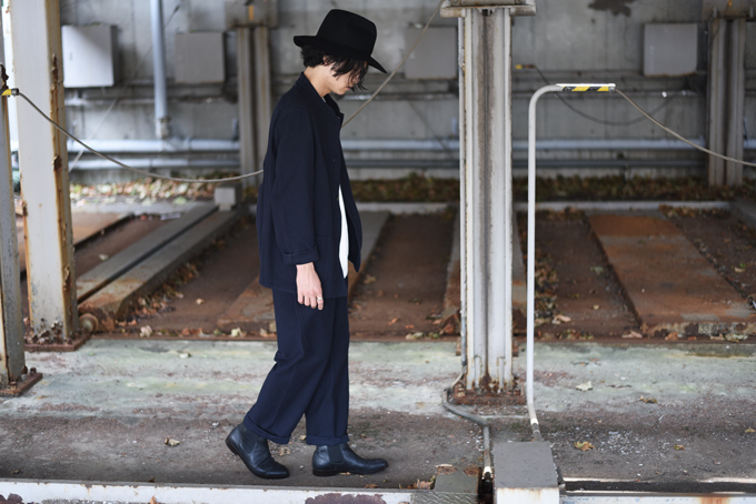 COMOLI -インレイツイルスタンドカラーJK,ドローストリングPT