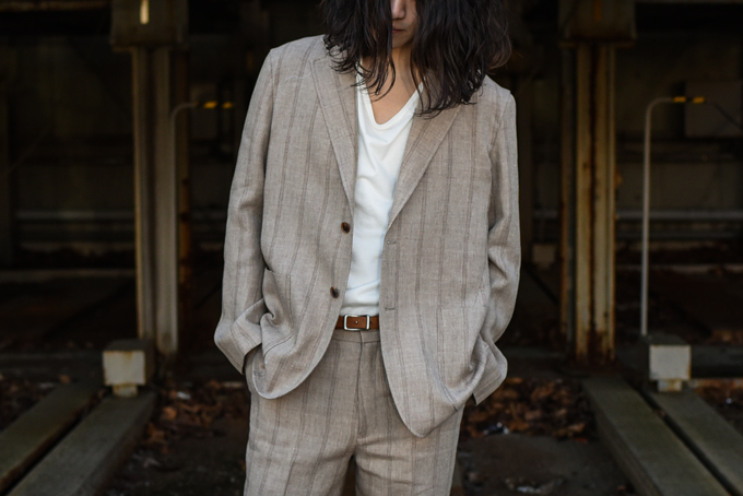 AURALEE -Linen Wool Silk Shark Skin Stripe Item- | twelve blog