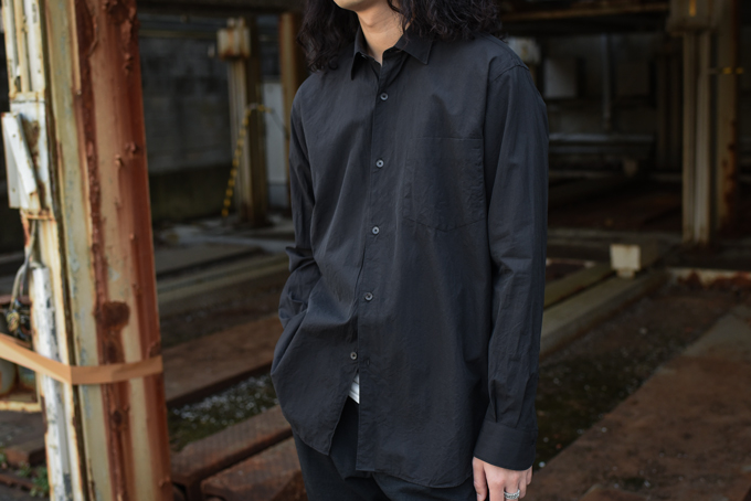COMOLI -COMOLI Shirt & Band Collar Shirt Black- | twelve blog