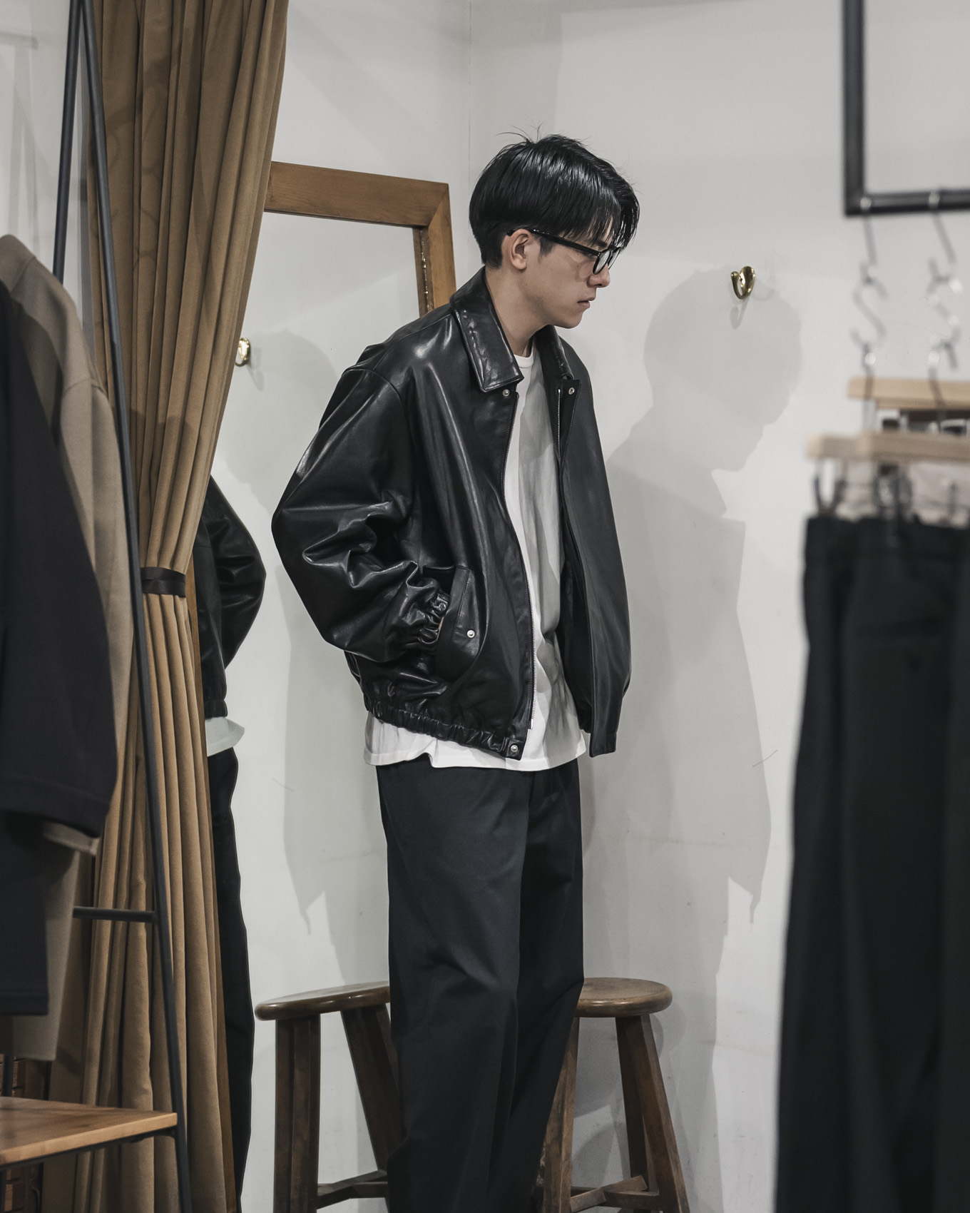 stein 24ss レザー ショート フルジップ ブルゾン ジャケット M