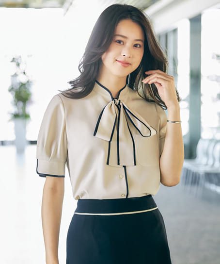 YUKI TORII】全2色・半袖ブラウス（リボン付き・2WAY仕様） YT1723