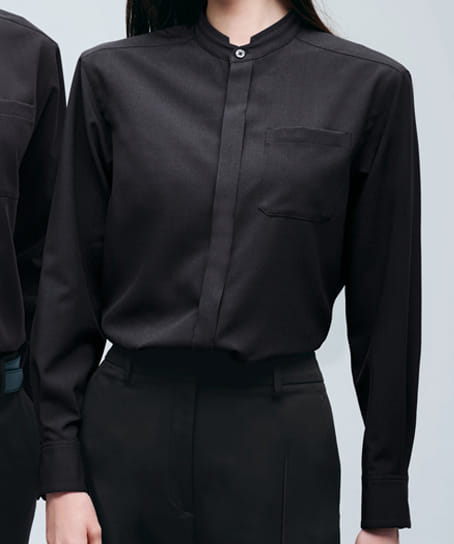 全2色】ユニセックススタンドカラーシャツ（長袖・ストレッチ・吸汗速