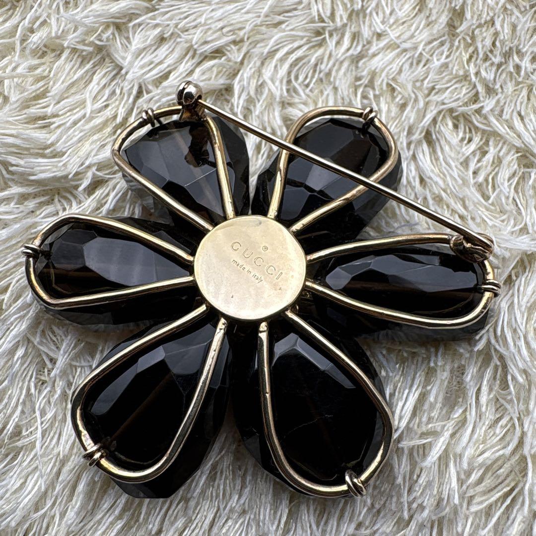 希少 グッチ カラーストーン フラワー クリスタル ブローチ GUCCI