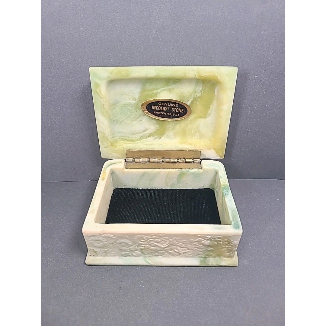 tr0715 GENUINE INCOLAY STONE 小物入れ ケース 箱 Vintage Incolay