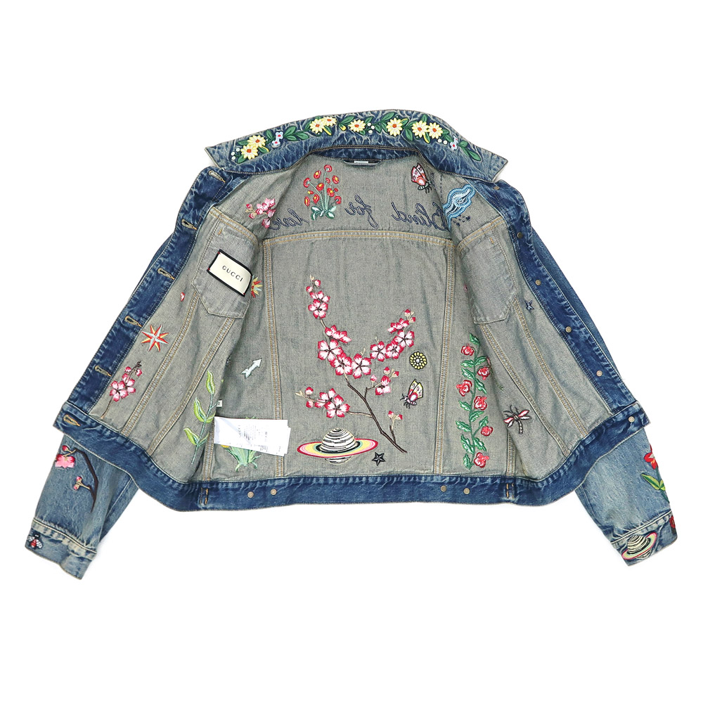 名東】【GUCCI】グッチ デニムジャケット 刺繍 46サイズ ブルー系 G