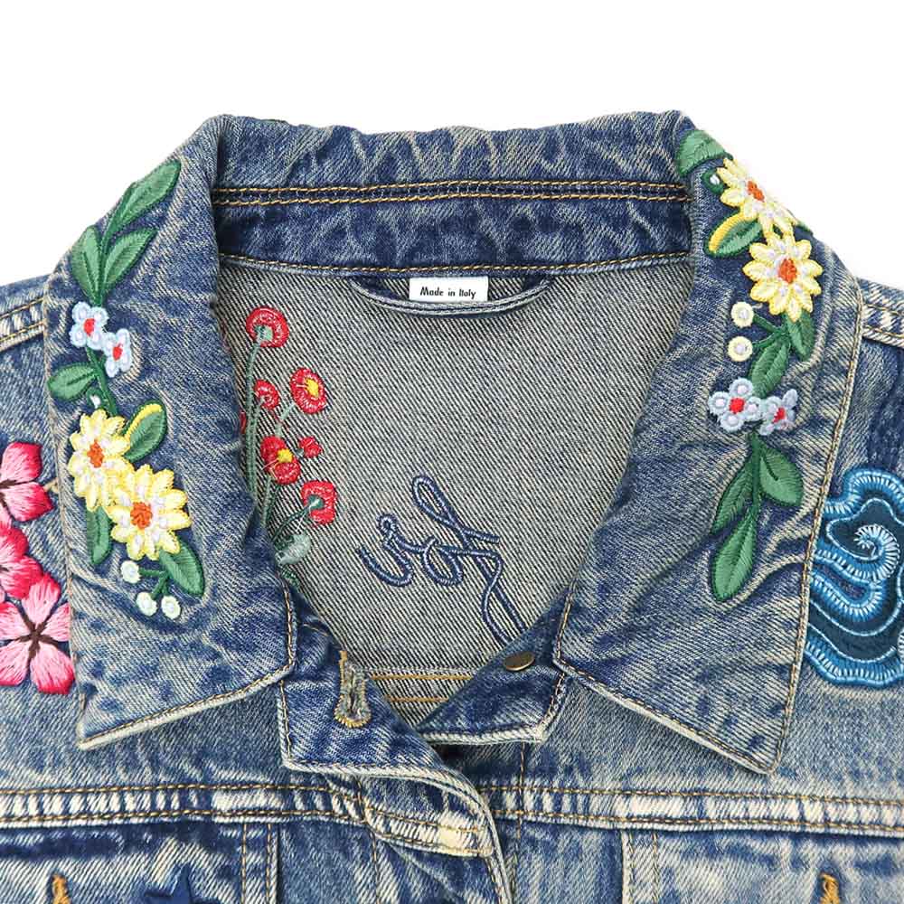 名東】【GUCCI】グッチ デニムジャケット 刺繍 46サイズ ブルー系 G