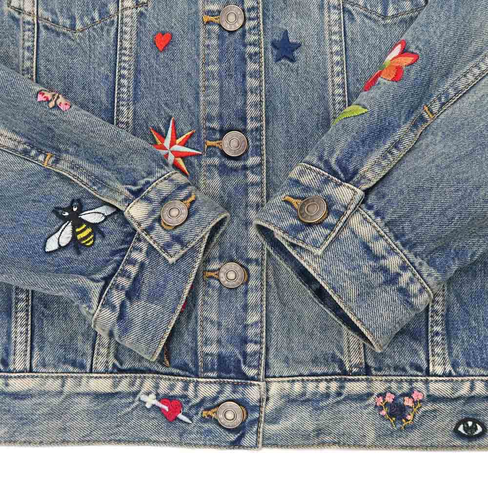 名東】【GUCCI】グッチ デニムジャケット 刺繍 46サイズ ブルー系 G
