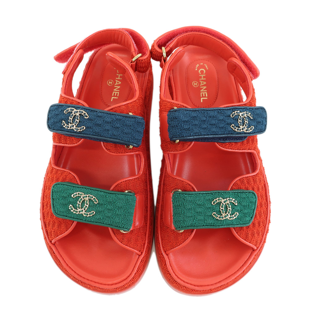 天白】【CHANEL】シャネル スポーツサンダル レッド×ブルー×グリーン