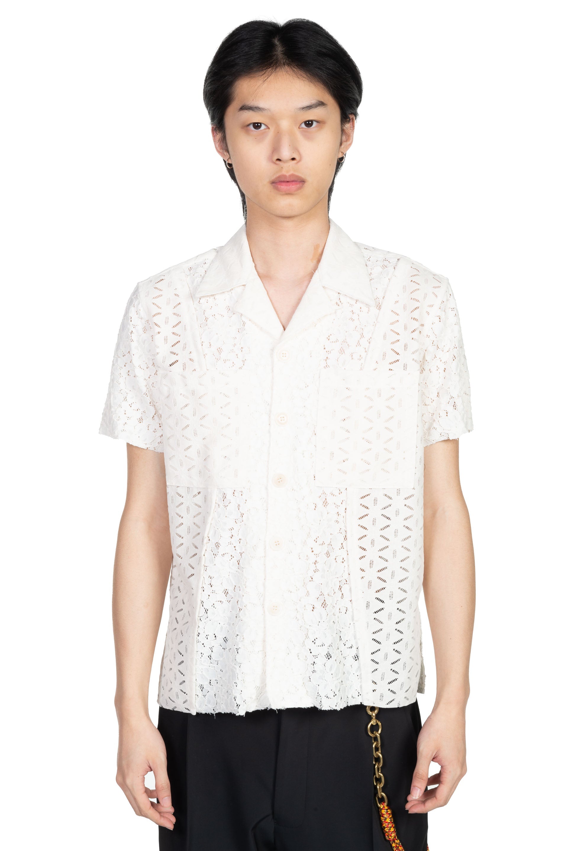 Andersson Bell Half Sheer Flower Lace Shirt Ecru | UJNG