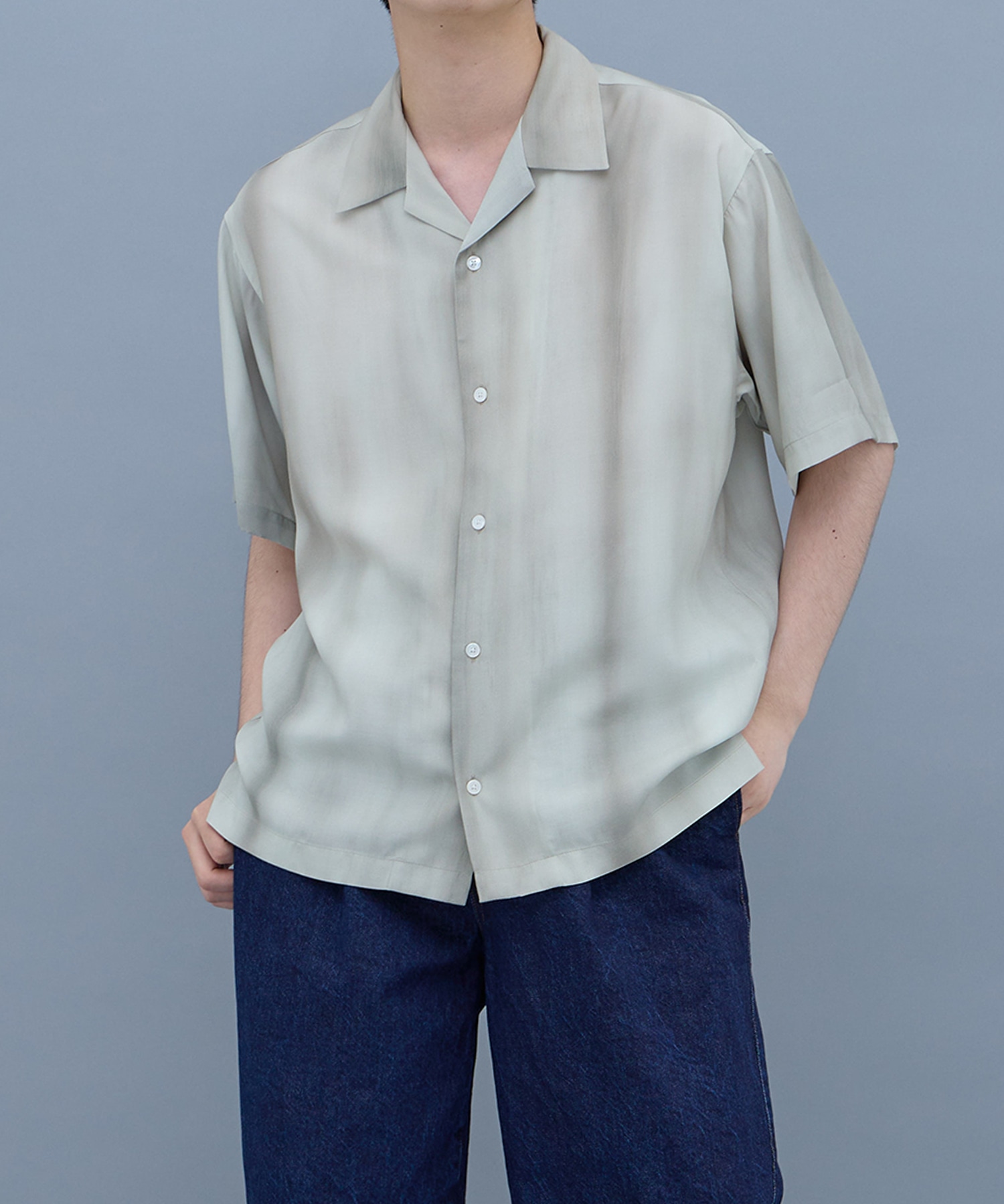 レーヨングラデーション オープンカラーシャツ(1 IVORY): : メンズ