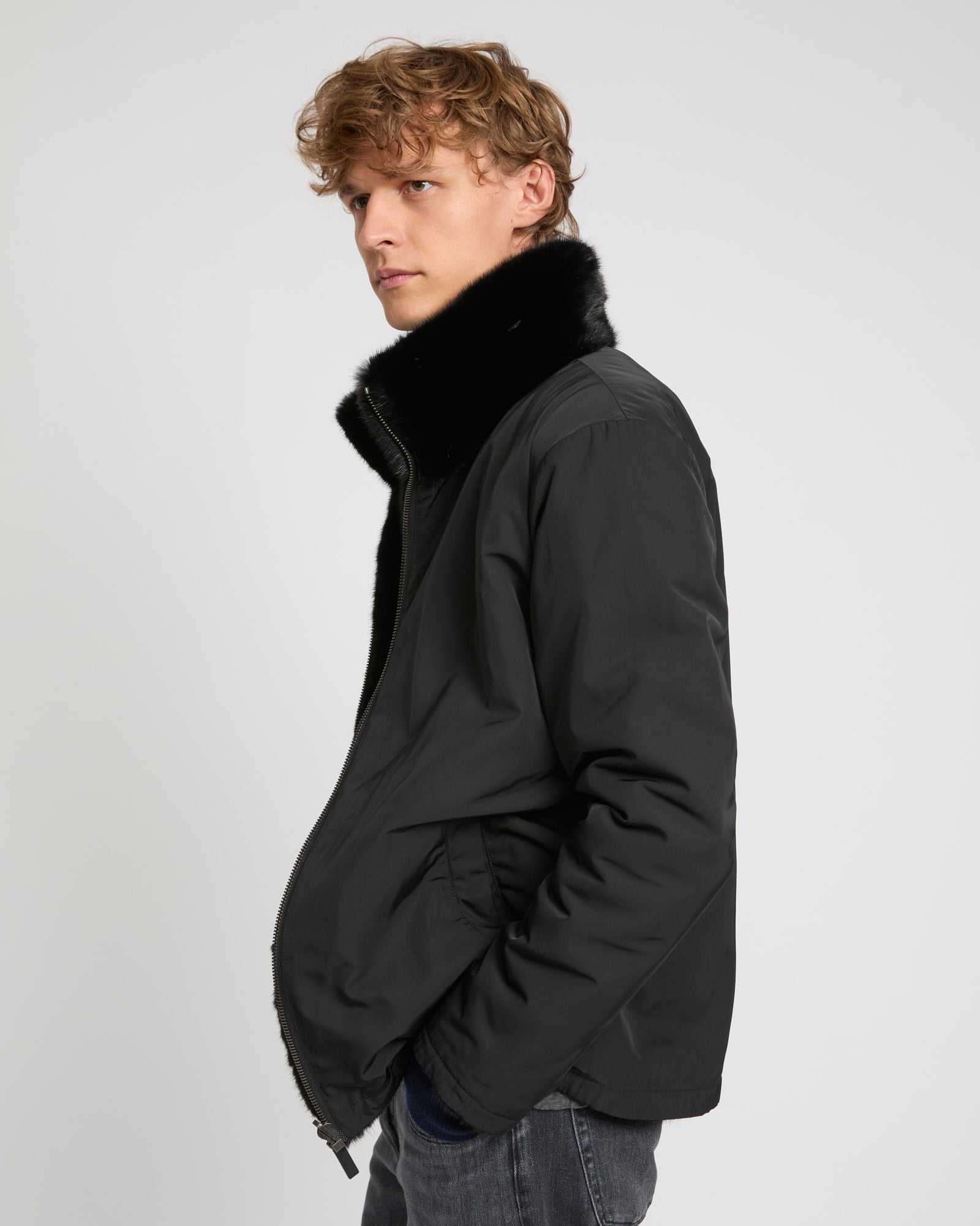 Reversible mink fur fleece jacket - black - Yves Salomon – Yves