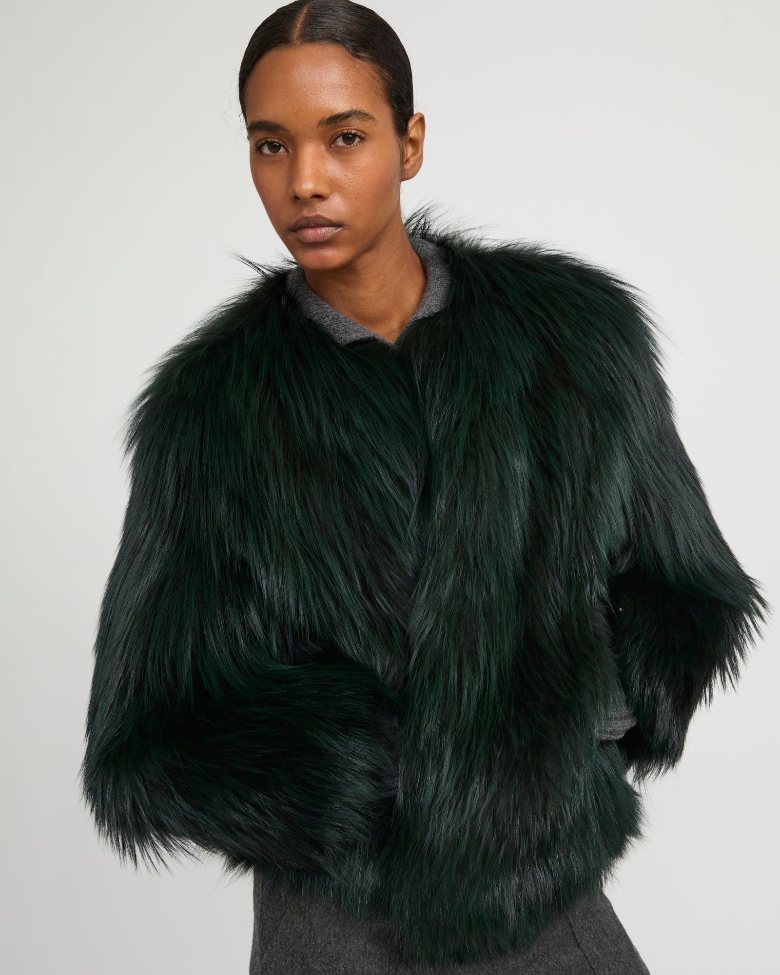 Knitted fox fur jacket - green - Winter sale – Yves Salomon US