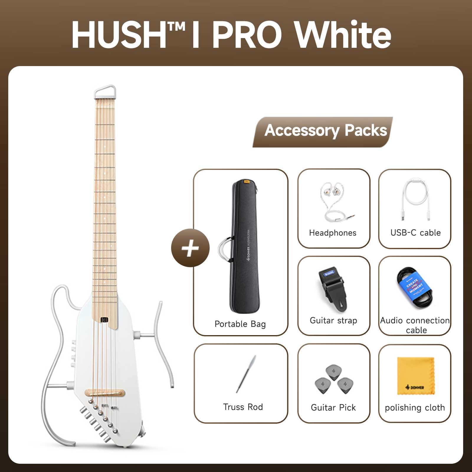 HUSH-I PRO Acoustic-Electric Travel Guitar with Sound Effects Donner