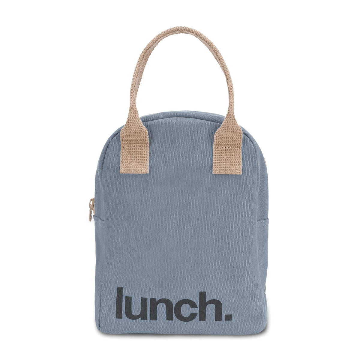 Organic Zipper Lunch bag - 'Lunch' Blue for Work & School By Fluf