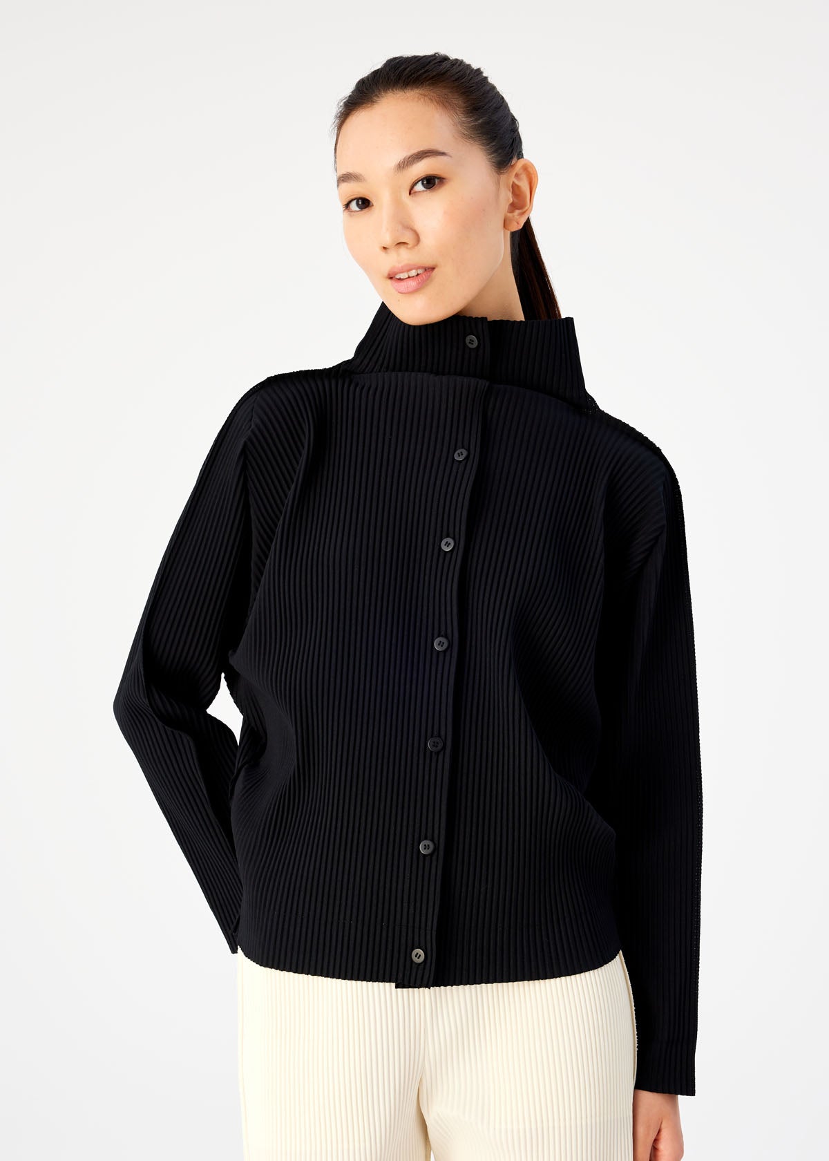 pleatsplease カーディガン ブラック FINE KNIT PLEATS BLACK – ISSEY