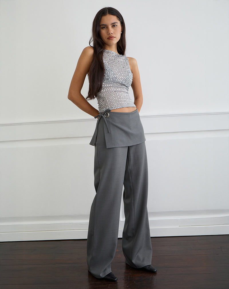 Charcoal Grey Tailored Wrap Overlay Trousers | Elka – motelrocks