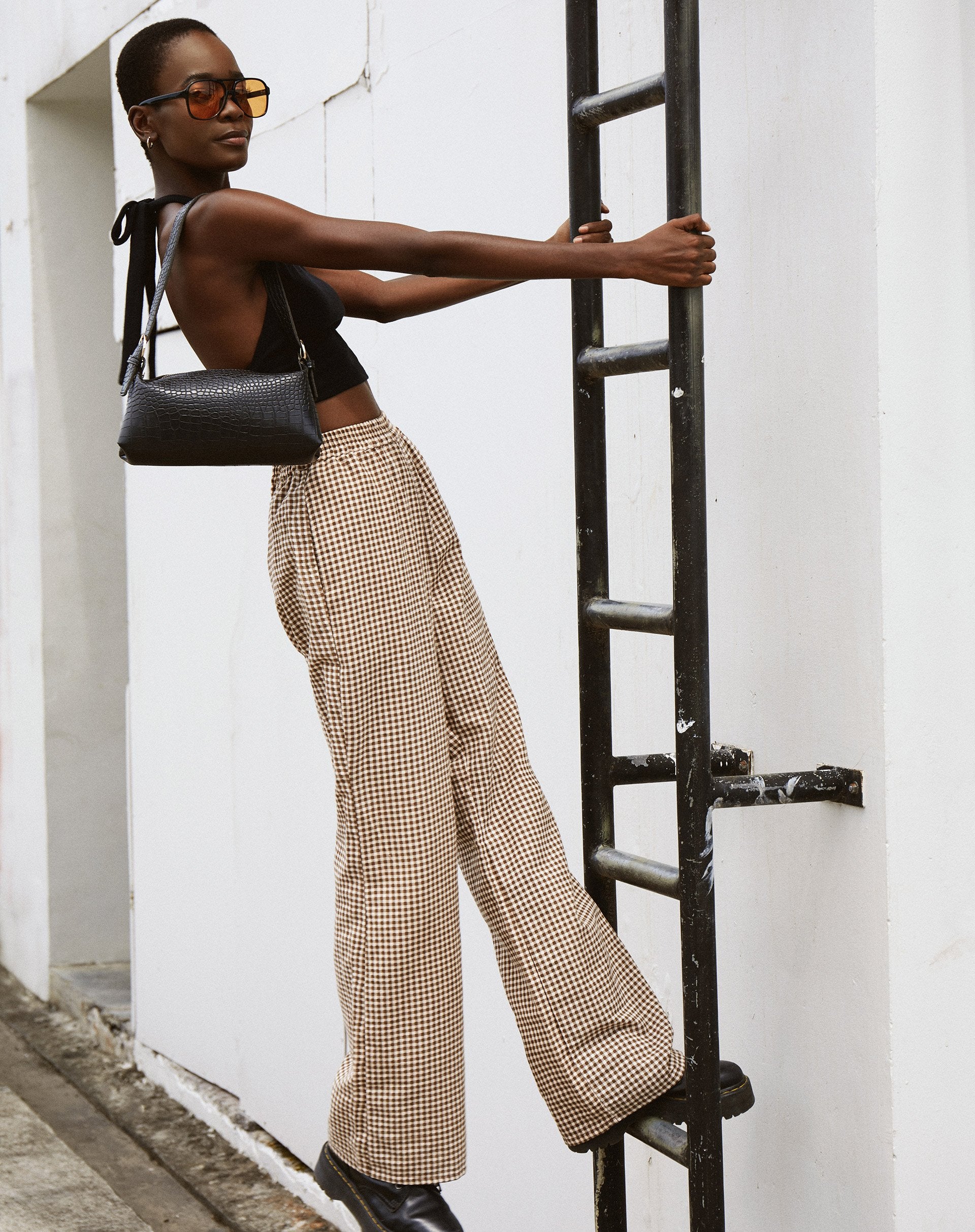 High Waist Brown Check Cigarette Trouser | Yara – motelrocks-com-us