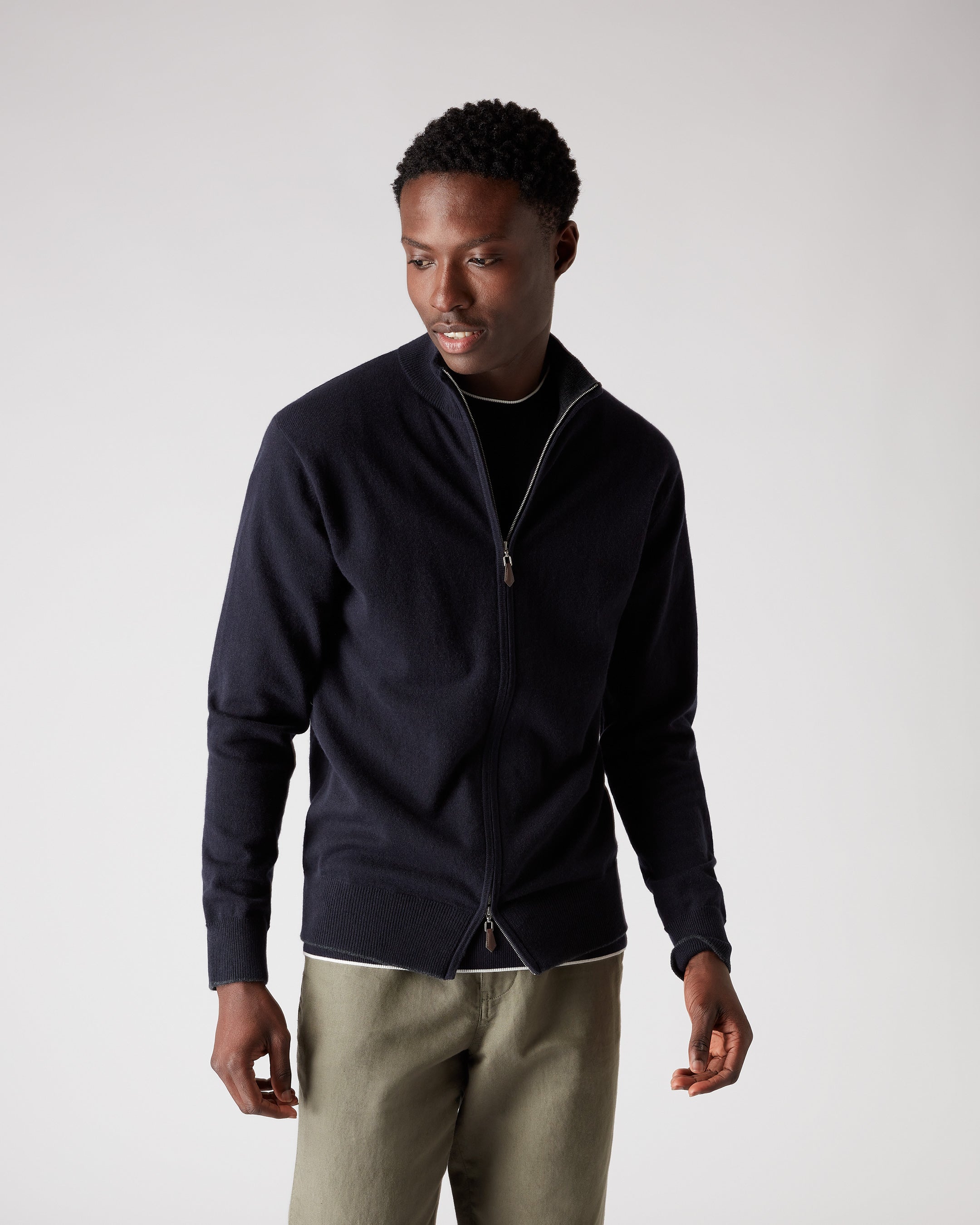 Men's Knightsbridge Full Zip Cashmere Sweater Navy Blue | N.Peal
