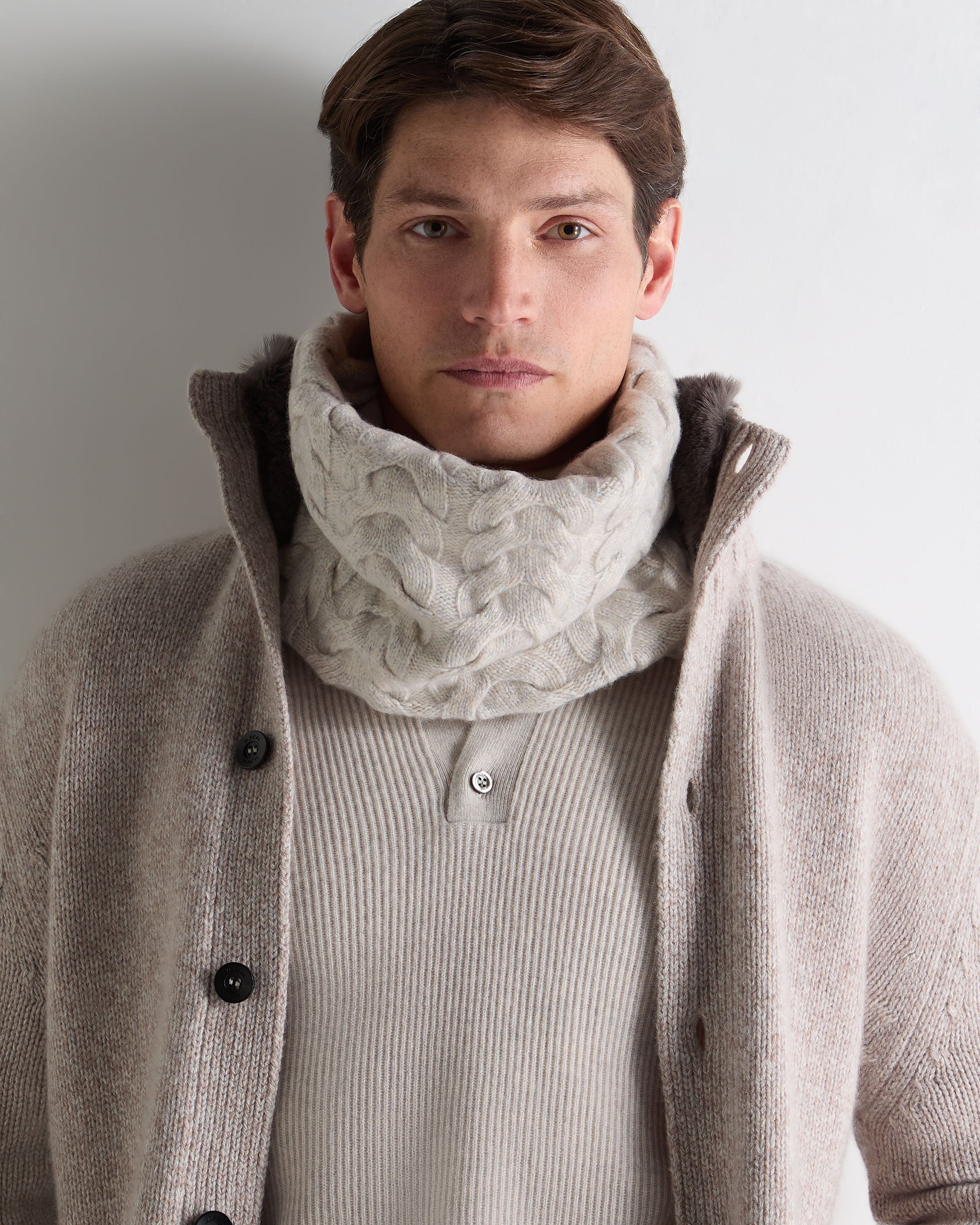 Unisex Cable Cashmere Snood Ash Grey Marl | N.Peal