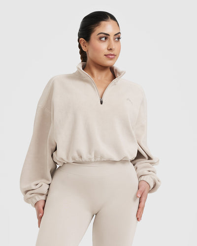 Crop Half Zip Sweatshirt - Fleece Oversize - Sand | Oner Active US