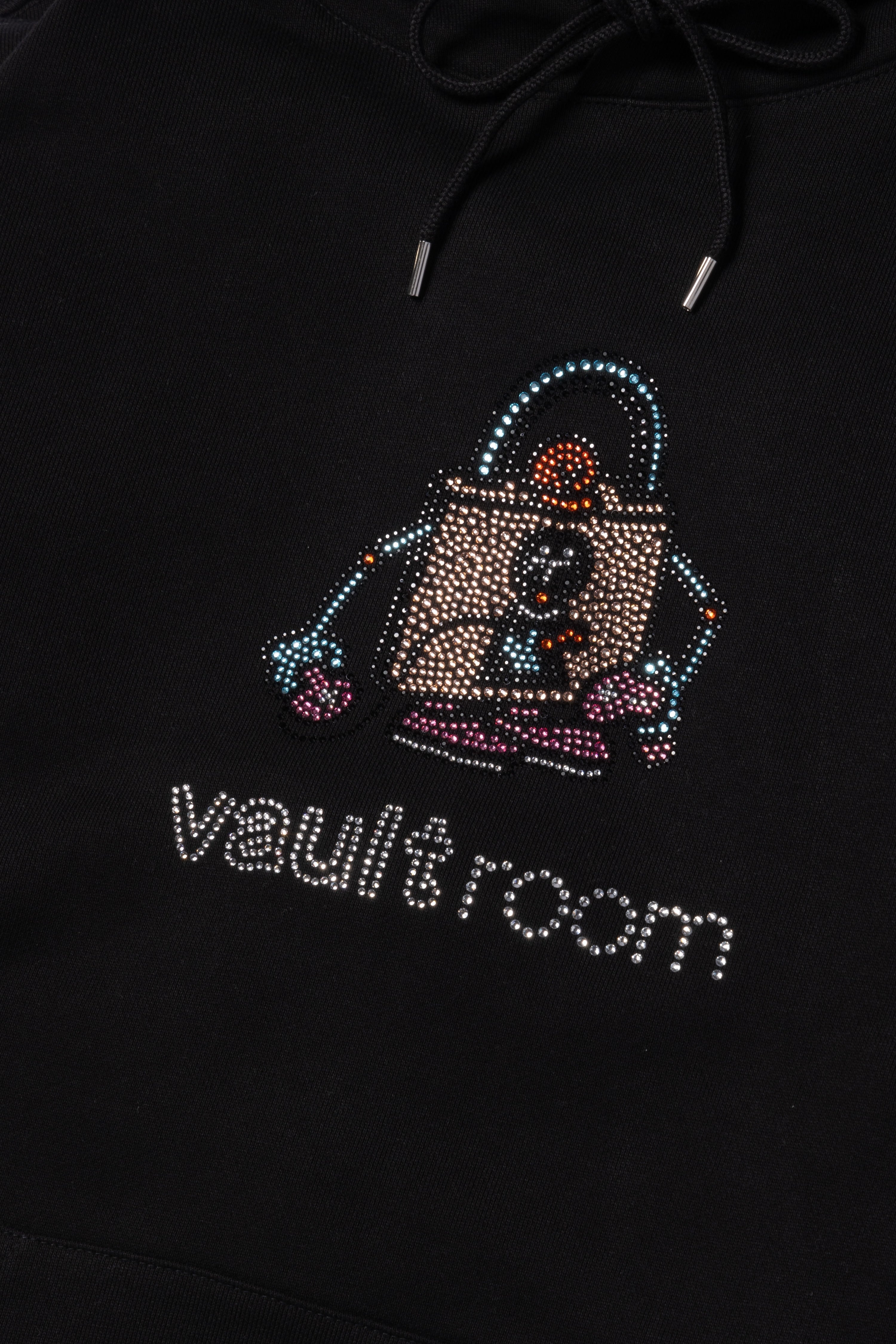 RHINESTONE LOGO HOODIE/ BLK – VAULTROOM